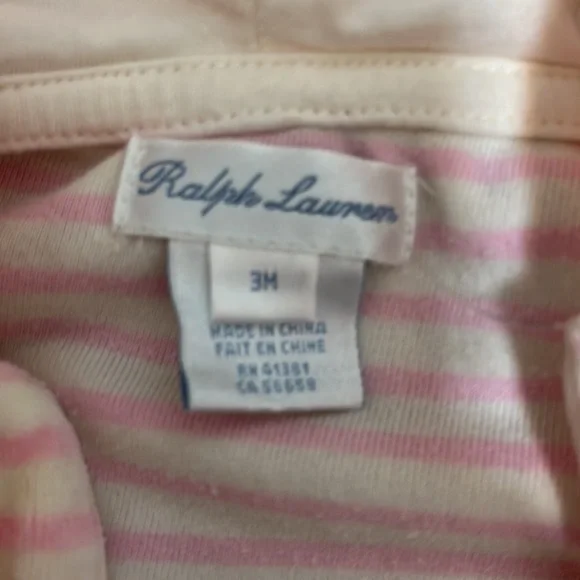 Ralph Lauren Baby Velour Hooded Zip Up Pink and White Stripe Size 3 months - Picture 5 of 7